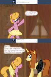 Size: 1280x1920 | Tagged: safe, artist:cybersquirrel, derpibooru import, oc, oc:morts, oc:pearly plates, unofficial characters only, alicorn, earth pony, pony, alicorn oc, ask, ballet, clothes, cute, skirt, tumblr, tumblr blog, tutu