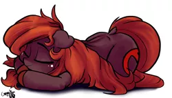 Size: 1280x728 | Tagged: safe, artist:greyscaleart, derpibooru import, oc, oc:oblivia, unofficial characters only, earth pony, pony, eyes closed, floppy ears, freckles, lying down, prone, sleeping, smiling, solo