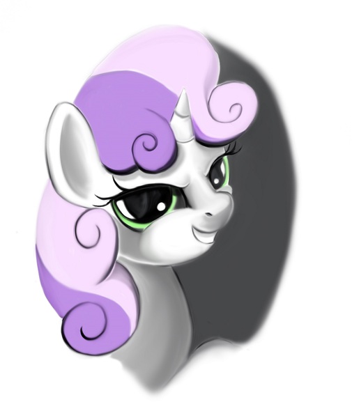 Size: 1276x1515 | Tagged: safe, artist:ponsce, derpibooru import, sweetie belle, bust, portrait, shadow, simple background, smirk, solo, white background