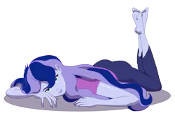 Size: 1123x817 | Tagged: safe, artist:hendocrinogeno, derpibooru import, princess luna, equestria girls, barefoot, bedroom eyes, feet, looking at you, prone, seductive pose, simple background, smiling, solo, stupid sexy luna, transparent background, vice principal luna