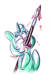 Size: 1280x1890 | Tagged: grimdark, artist:helloiamyourfriend, derpibooru import, lyra heartstrings, pony, abuse, blood, death, edgy, impalement, lyrabuse, sketch, solo, spear, spear through mouth, weapon