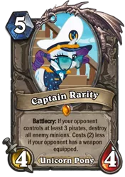 Size: 400x569 | Tagged: safe, derpibooru import, edit, edited screencap, screencap, rarity, pony, ppov, captain, captain rarity, card, female, hat, hearthstone, mare, meta, ship, solo, sunglasses, warcraft