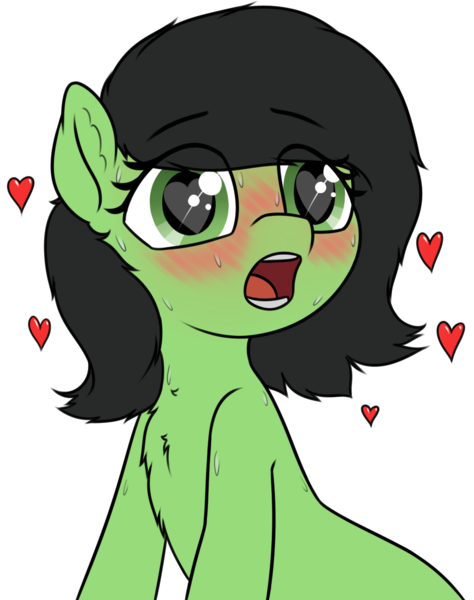 Size: 1017x1287 | Tagged: suggestive, artist:smoldix, derpibooru import, oc, oc:anonfilly, unofficial characters only, earth pony, pony, blank stare, blushing, blushing profusely, chest fluff, ear fluff, female, filly, heart, heart eyes, open mouth, simple background, solo, sweat, sweatdrop, transparent background, wingding eyes