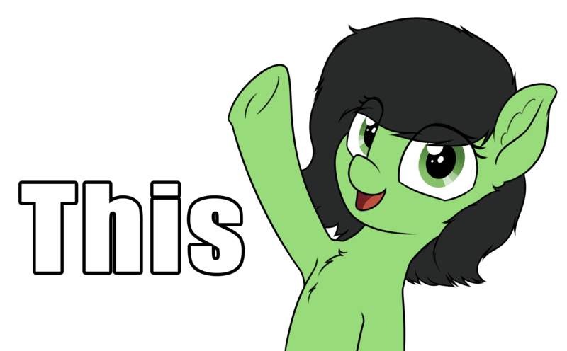 Size: 2875x1781 | Tagged: safe, artist:smoldix, derpibooru import, oc, oc:anonfilly, unofficial characters only, chest fluff, ear fluff, female, filly, looking at you, meme, open mouth, reaction image, simple background, smiling, solo, this, transparent background, underhoof