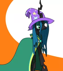 Size: 640x720 | Tagged: artist needed, cape, changeling, clothes, derpibooru import, glasses, kathleen barr, queen chrysalis, safe, solo, source needed, trixie's hat, voice actor joke