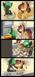 Size: 792x1728 | Tagged: artist:alora-of-hearts, cooking, derpibooru import, glessi, oc, oc:glitch, oc:lessi, safe, shipping, unofficial characters only