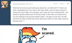 Size: 500x300 | Tagged: artist:rainbowdashsmailbag, ask, copypasta, derpibooru import, image macro, meme, navy seal copypasta, rainbow dash, rainbowdashsmailbag, scared, scaredy dash, semi-grimdark, tumblr