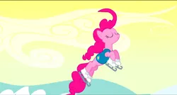 Size: 1360x730 | Tagged: safe, derpibooru import, screencap, pinkie pie, pony, winter wrap up, eyes closed, ice skating, skating, solo