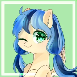 Size: 1300x1300 | Tagged: safe, artist:leafywind, derpibooru import, oc, oc:luo, unofficial characters only, pegasus, pony, bust, female, mare, one eye closed, portrait, solo, wink