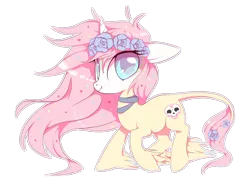 Size: 2826x2099 | Tagged: safe, artist:sorasku, derpibooru import, oc, oc:sugar skull, unofficial characters only, pony, unicorn, colored pupils, female, floral head wreath, flower, high res, mare, simple background, skull, solo, transparent background, unshorn fetlocks