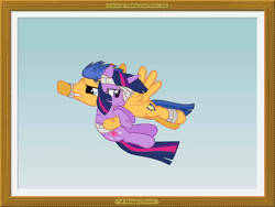 Size: 1024x768 | Tagged: safe, artist:misteraibo, derpibooru import, flash sentry, twilight sparkle, twilight sparkle (alicorn), alicorn, pegasus, pony, animated, bandage, blinking, danger, female, flash sentry savior of the universe, flashlight, flying, force field, frown, gif, injured, loop, magic, male, mare, memory lane pictures, open mouth, passing out, scared, shield, shipping, stallion, story included, straight