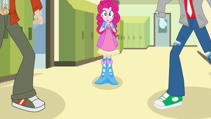 Size: 1280x720 | Tagged: safe, artist:mlprocker123, derpibooru import, normal norman, pinkie pie, thunderbass, equestria girls, background human, boots, bracelet, clothes, dress, high heel boots, jewelry, love triangle, male, normanpie, pants, pinkiebass, shipping, shoes, skirt, sneakers, straight