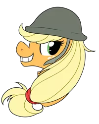 Size: 638x798 | Tagged: applejack, artist:pikachumaster, derpibooru import, grin, helmet, how applejack won the war, safe, simple background, smiling, solo, transparent background