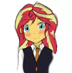 Size: 764x772 | Tagged: safe, artist:angeltorchic, derpibooru import, sunset shimmer, equestria girls, blushing, canterlot academia, clothes, cute, looking at you, shimmerbetes, simple background, smiling, solo, white background