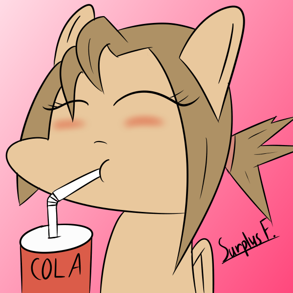 Size: 600x600 | Tagged: safe, artist:surplusflow, derpibooru import, oc, oc:fizzy sassafras, unofficial characters only, pegasus, pony, blushing, gradient background, happy, soda, soda can, solo, straw