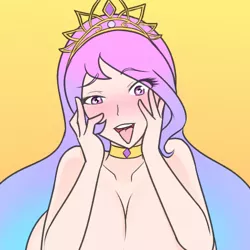 Size: 500x500 | Tagged: suggestive, artist:jonfawkes, derpibooru import, princess celestia, human, series:nightmare war, ahegao, breasts, busty princess celestia, crown, female, future diary, heart eyes, humanized, implied sex, jewelry, mirai nikki, open mouth, regalia, simple background, smiling, solo, solo female, tongue out, wingding eyes, yandere trance