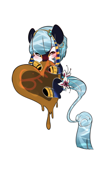 Size: 3700x6000 | Tagged: absurd resolution, artist:silverknight27, chibi, chocolate heart, derpibooru import, egyptian, nemes, nom, oc, original species, pond pony, safe, simple background, solo, transparent background, unofficial characters only, watermark