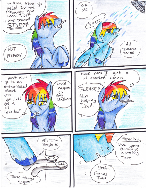 Size: 2552x3300 | Tagged: artist:tristanjsolarez, cigarette, comic:trans ponies, derpibooru import, high res, innuendo, rainbow blaze, rainbow dash, safe, shower, smoking