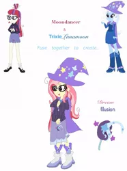 Size: 770x1037 | Tagged: safe, artist:doraemonfan4life, derpibooru import, moondancer, trixie, oc, equestria girls, boots, cape, clothes, equestria girls-ified, fusion, glasses, hat, high heel boots, multiple arms, shoes, socks