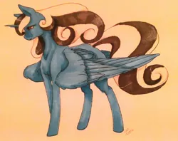 Size: 1024x812 | Tagged: safe, artist:oneiria-fylakas, derpibooru import, oc, oc:miss smile, unofficial characters only, alicorn, pony, alicorn oc, female, mare, solo, traditional art