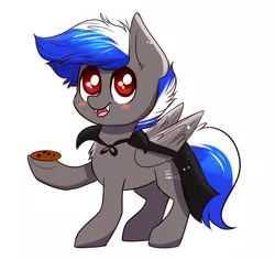 Size: 2280x2149 | Tagged: safe, artist:confetticakez, derpibooru import, oc, unofficial characters only, pegasus, pony, vampire, cloak, clothes, cookie, fangs, food, simple background, solo, white background