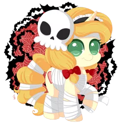 Size: 600x600 | Tagged: artist:exceru-karina, bandage, bat, bow, derpibooru import, hair bow, mummy, oc, oc:vive, safe, simple background, skull, solo, spider web, transparent background, unofficial characters only