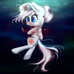 Size: 1861x1861 | Tagged: air bubble, artist:lixthefork, asphyxiation, blood, bubble, derpibooru import, drowning, nurse redheart, semi-grimdark, syringe, underwater