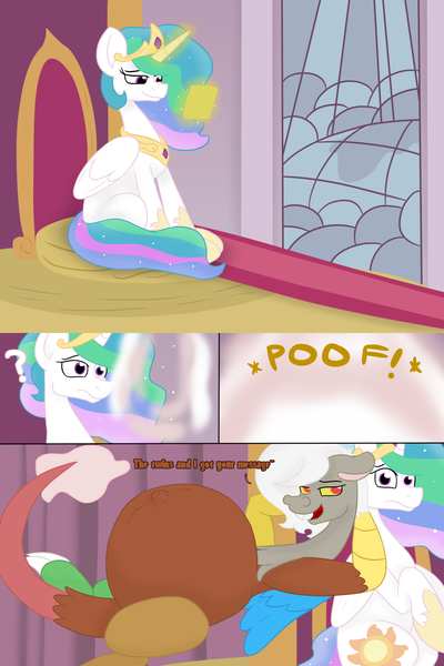 Size: 1280x1920 | Tagged: artist:theimmortalwolf, ask, belly, big belly, derpibooru import, discord, eris, huge eris, hyper, hyper pregnancy, pregnant, princess celestia, questionable, rule 63, tumblr