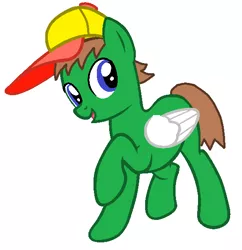 Size: 572x591 | Tagged: safe, derpibooru import, oc, oc:ian, unofficial characters only, earth pony, pegasus, pony, base used, familiar, hat, ms paint, raised hoof, simple background, solo, white background