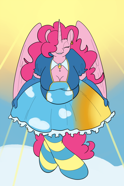 Size: 800x1200 | Tagged: alicorn, alicornified, anthro, artist:goat train, breasts, busty pinkie pie, clothes, commission, curtsey, derpibooru import, dress, eyes closed, fat, female, pinkiecorn, pinkie pie, plump, pudgy pie, race swap, smiling, solo, solo female, suggestive, xk-class end-of-the-world scenario