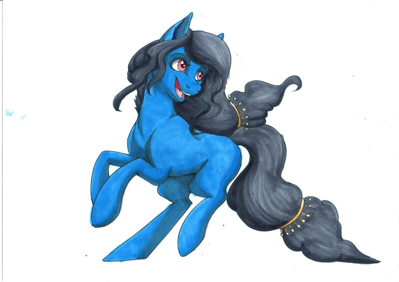 Size: 3509x2481 | Tagged: safe, artist:tsand106, derpibooru import, oc, oc:golden charm, unofficial characters only, earth pony, pony, female, high res, mare, rearing, solo, traditional art