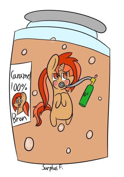 Size: 583x826 | Tagged: safe, artist:surplusflow, derpibooru import, oc, oc:bron bron, unofficial characters only, pony, female, jar, mare, solo