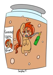 Size: 583x826 | Tagged: safe, artist:surplusflow, derpibooru import, oc, oc:bron bron, unofficial characters only, pony, female, jar, mare, solo