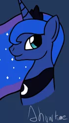 Size: 720x1280 | Tagged: artist:showtimeandcoal, blue background, bust, commission, derpibooru import, digital art, portrait, princess luna, safe, simple background, solo