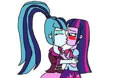 Size: 1000x625 | Tagged: safe, artist:ktd1993, derpibooru import, sonata dusk, twilight sparkle, equestria girls, blushing, female, kissing, lesbian, shipping, twinata