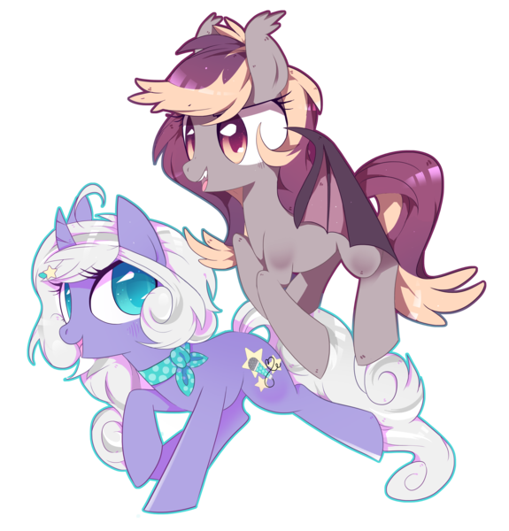 Size: 6313x6584 | Tagged: safe, artist:sorasku, derpibooru import, oc, oc:dusk fire, oc:news flash, unofficial characters only, bat pony, pony, unicorn, absurd resolution, colored pupils, female, mare, simple background, transparent background