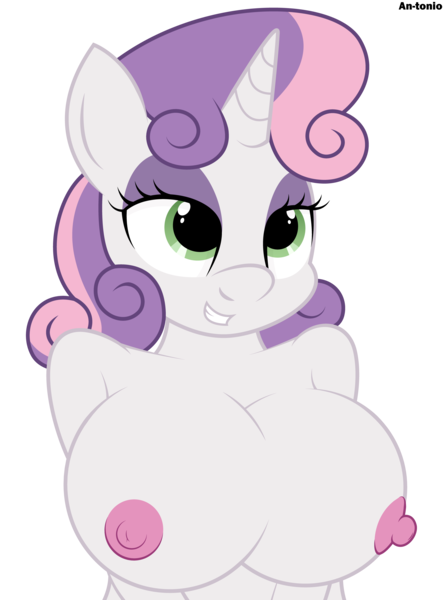 Size: 3690x5000 | Tagged: absurd resolution, anthro, artist:an-tonio, bedroom eyes, big breasts, breasts, busty sweetie belle, derpibooru import, female, nipples, nudity, older, questionable, show accurate, show accurate porn, simple background, solo, solo female, sweetie belle, transparent background