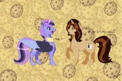 Size: 1024x683 | Tagged: safe, artist:shibamoustache, derpibooru import, oc, oc:melany, oc:starchase, unofficial characters only, pegasus, pony, unicorn, cookie, cute, female, food, funny, mare