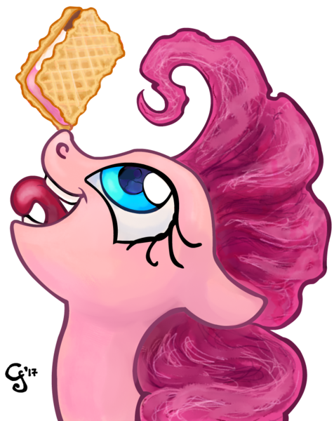 Size: 800x1009 | Tagged: safe, artist:gingerfoxy, derpibooru import, pinkie pie, balancing, food, ice cream, ice cream sandwich, ponies balancing stuff on their nose, simple background, solo, tongue out, transparent background, treat on nose