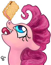 Size: 800x1009 | Tagged: safe, artist:gingerfoxy, derpibooru import, pinkie pie, balancing, food, ice cream, ice cream sandwich, ponies balancing stuff on their nose, simple background, solo, tongue out, transparent background, treat on nose