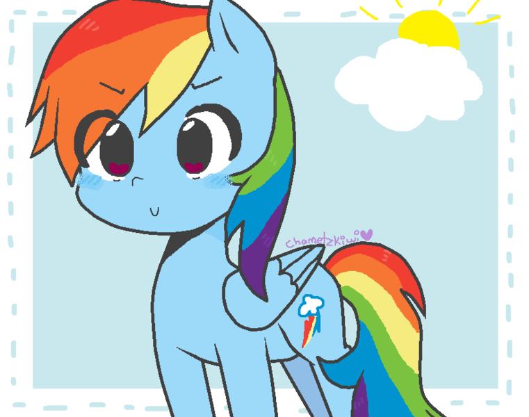 Size: 822x648 | Tagged: artist:chametzkiwi, cloud, derpibooru import, rainbow dash, safe, solo, sun