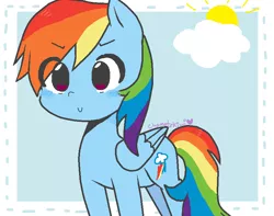 Size: 822x648 | Tagged: artist:chametzkiwi, cloud, derpibooru import, rainbow dash, safe, solo, sun