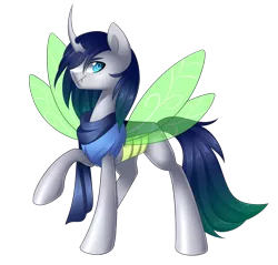 Size: 2672x2555 | Tagged: safe, artist:scarlet-spectrum, derpibooru import, oc, unofficial characters only, changeling, changeling oc, commission, male, raised hoof, simple background, solo, transparent background, white changeling