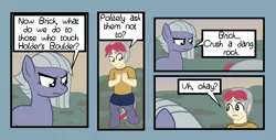 Size: 3300x1676 | Tagged: artist:oneovertwo, comic, derpibooru import, limestone pie, mother and son, oc, oc:brick pie, offspring, parent:limestone pie, safe, satyr