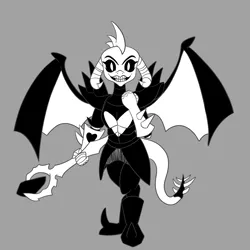 Size: 1280x1280 | Tagged: artist:midnight-wizard, bloodstone scepter, clothes, cosplay, costume, derpibooru import, dragon, dragon lord ember, monochrome, princess ember, safe, solo, undertale, undyne, undyne the undying