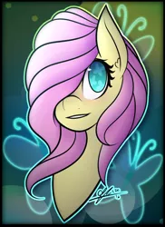 Size: 1600x2200 | Tagged: safe, artist:cosmicchrissy, derpibooru import, fluttershy, bust, cutie mark eyes, ear fluff, female, hair over one eye, looking at you, mare, portrait, solo, wingding eyes