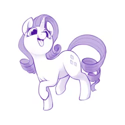 Size: 1280x1280 | Tagged: safe, artist:dimfann, derpibooru import, rarity, pony, behaving like a dog, cute, looking at you, monochrome, open mouth, raised hoof, rarara, raridog, silly, silly pony, simple background, smiling, solo, tongue out, white background