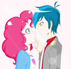 Size: 950x923 | Tagged: safe, artist:biscuitloveskitty, derpibooru import, pinkie pie, thunderbass, equestria girls, art trade, blushing, couple, crack shipping, male, pinkiebass, shipping, straight