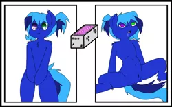 Size: 1024x637 | Tagged: artist:blitzenoo, artist:hazelcapulus, collaboration, derpibooru import, drool, featureless crotch, hypnosis edit, mind control, oc, semi-anthro, solo, suggestive, tech control, unofficial characters only