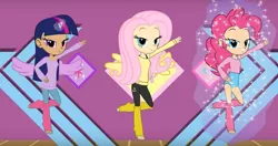 Size: 1112x586 | Tagged: artist:skill:draw, clothes, cutie mark, derpibooru import, feet, flutter like this, flutterr mlh, fluttershy, horned humanization, human, humanized, leotard, levitation, magic, my little human, pinkie pie, psychokinesis, safe, sweater, sweatershy, telekinesis, twilight sparkle, twilight sparkle (alicorn), winged humanization, wings, youtube link